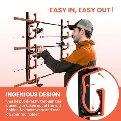Gocozer Fishing Rod Holder for Garage, H5 Wall or Ceiling Mounted Fishing Pole Holders with Soft Protective Pad, Fishing R...