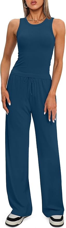 Darong Women's 2 Piece Outfits Lounge Sets Sleeveless Tank Tops Wide Leg Pants Sets Tracksuits Match Sets