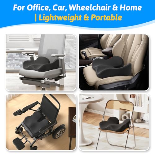 Seat Cushion for Tailbone & Sciatica Pain Relief - Plush Yet Supportive Ergonomic Memory Foam Chair Cushions for Office Ch...