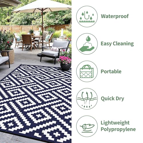 sarben Outdoor Rug for Patio - Waterproof Plastic Straw Camping Rugs 6x9 ft, Reversible Outdoor Indoor RV Mat Carpet for P...