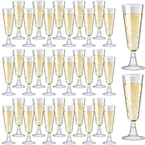 Soelomu 40 Pack Plastic Champagne Flutes, 5.5 OZ Disposable Wine Glasses Clear Mimosa Champagne Flutes for Party, Wedding,...