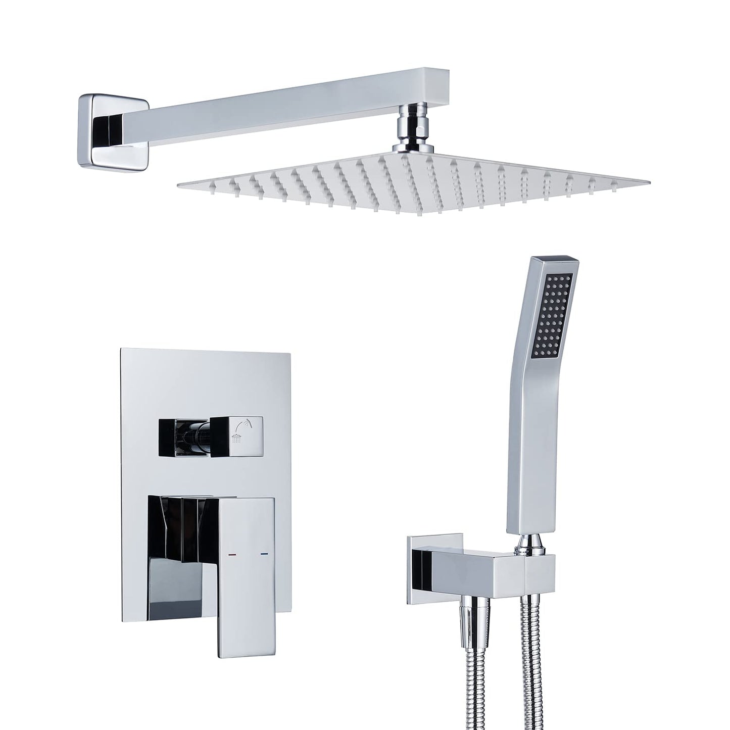 Artiqua Shower System 10 Inches Rain Shower Combo Set Chrome Wall Mount Faucet Bathroom Faucets with Rainfall Shower Head and Hand Shower