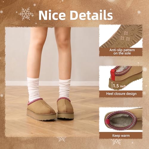 Home Slipper Platform Slippers for Women Indoor Outdoor Mini Boots Non-slip Plush Lining Slip On House Shoes