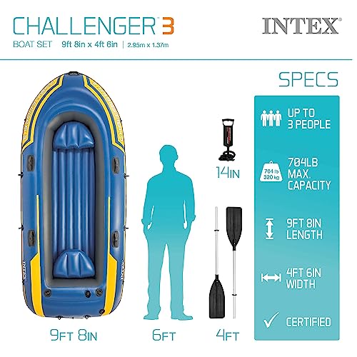INTEX Challenger Inflatable Boat Series: Includes Deluxe Boat Oars and High-Output Pump – SuperStrong PVC – Triple Air Cha...