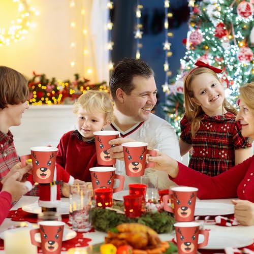Mumufy 100 Pcs Christmas Disposable Cups with Handles 9 oz Xmas Coffee Paper Cups for Hot Chocolate, Cocoa & Beverages Bul...