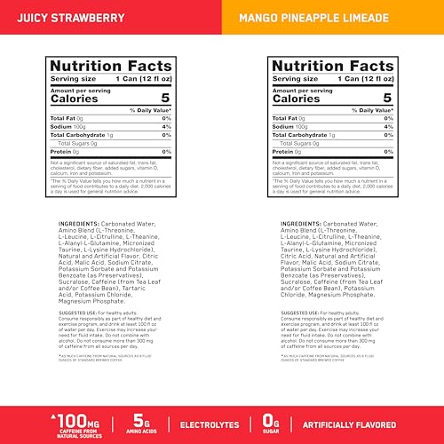 Optimum Nutrition Amino Energy Sparkling Hydration Drink, Electrolytes, Caffeine, Amino Acids, BCAAs, Sugar Free, 12 Fl O...