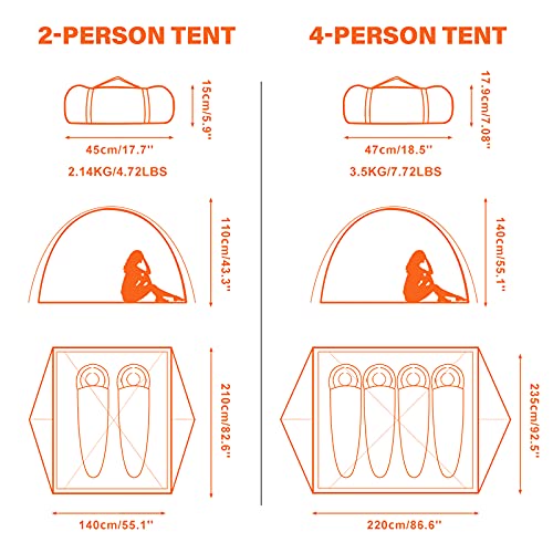 BISINNA 2/4 Person Camping Tent Lightweight Backpacking Tent Waterproof Windproof Two Doors Easy Setup Double Layer Outdoo...