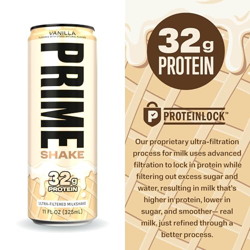 PRIME Protein Shake, Vanilla, 32g Protein for Muscle Support & Recovery, Ultra-Filtered Milk, Lactose Free, Low Sugar, Low...