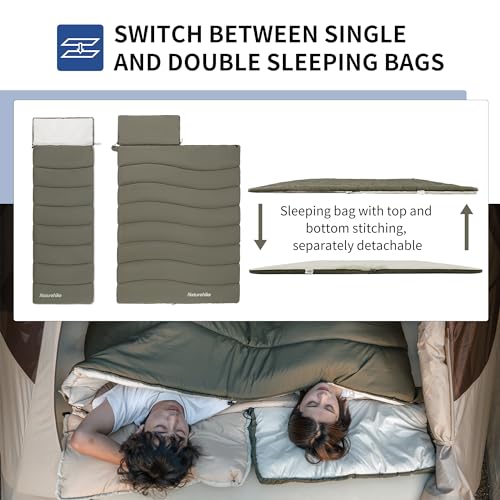 Naturehike Camping Sleeping Bag for Adults, 36/54℉, Spliceable Double Sleeping Bag 3 Seasons, Lightweight Waterproof Sleep...