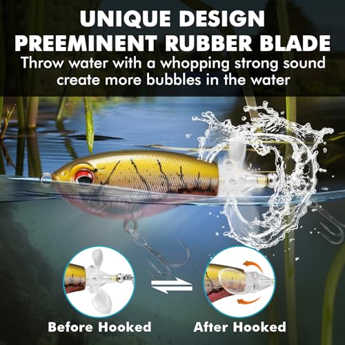 TRUSCEND Top Water Fishing Lures with BKK Hooks, Easy Catch Plopper Lure for Freshwater or Saltwater, Floating Lures for B...