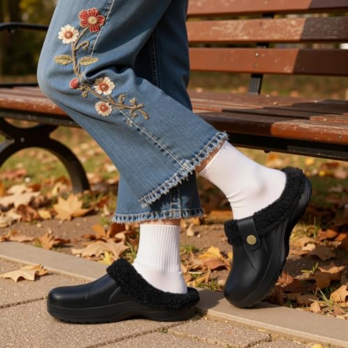 ChayChax Women and Men Fur Lined Clogs Memory Foam Warm Fuzzy Slippers Winter Waterproof Indoor Outdoor Slipper