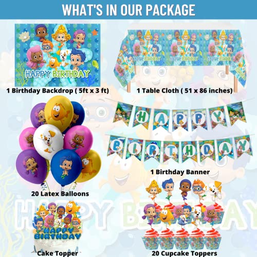 Nelton Birthday Party Supplies For Bubble Includes Backdrop - Banner - Cake Topper - 20 Cupcake Toppers - 20 Balloons - Ta...