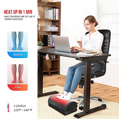 Snailax Foot Rest Under Desk at Work, Heated Under Desk Foot Stool with Double Layer Adjustable Height, Feet Warmer with V...
