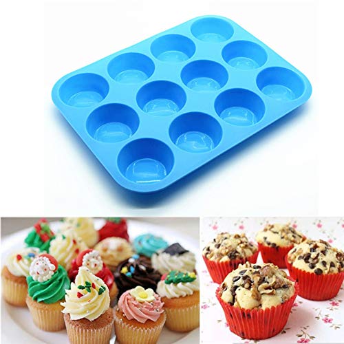 JEWOSTER 12 Cups Silicone Muffin Pan 2 Pack - Cupcake Pan Nonstick Silicone Molds Great for Making Muffin Cakes,Bread, Tart - BPA Free Baking Accessory