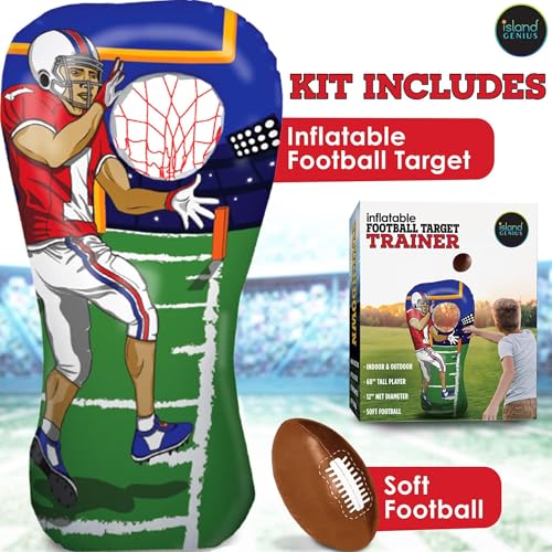 Island Genius Inflatable Football Target Toss Toy and Game for Boys Ages 8-12, 60 inch Receiver with Mini Soft Football