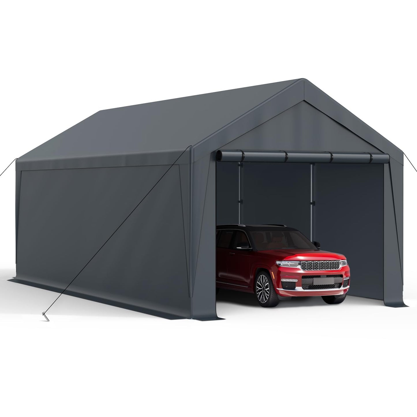 Raxmolo 12x20FT Heavy Duty Portable Carport - All-Weather Enclosed Shelter for Cars, Trucks, SUVs & Boats, Waterproof & UV-Resistant Canopy with Removable Sidewalls, Doors, Ground Stakes (Gray)