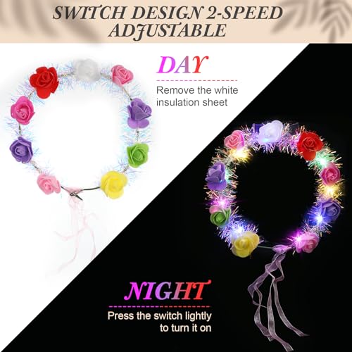 Syhood 40 Pcs LED Flower Headband, Light up Flower Crown Garland Headdress Floral Headpiece for Women Hair Accessories Bri...