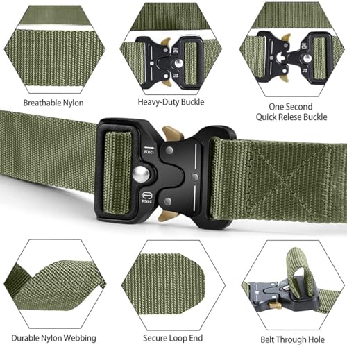 Men's Tactical Belt - Heavy Duty Nylon Web Belt with Quick Release Buckle