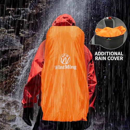 W WINTMING 75L Hiking Backpack with Rain Cover Waterproof Camping Backpack Shoes Warehouse for Men Women, Frameless