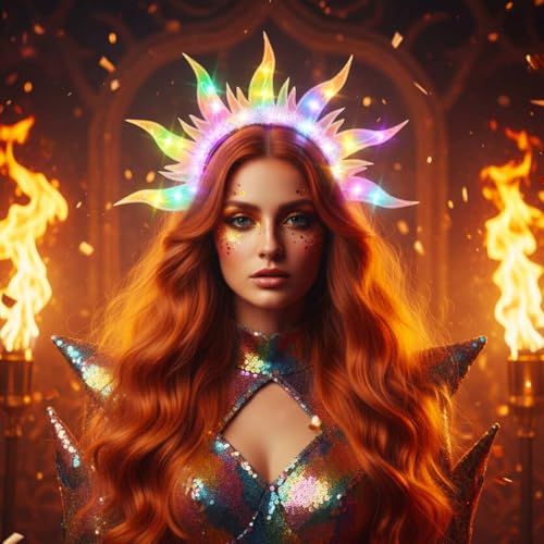 DRESBE Light Up Fire Headband LED Sun Goddess Halo Headbands Flame Party Rave Hair Accessories for Women