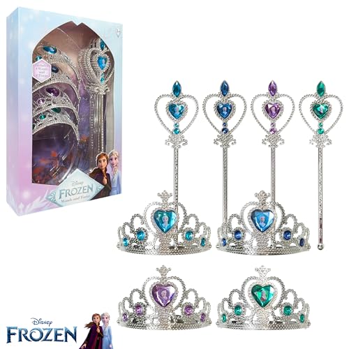 LUV HER Frozen-Themed Princess Crown & Wand Set - 8 Pack Includes 4 Tiaras & 4 Wands - Stunning ICY Blue & Silver Design -...