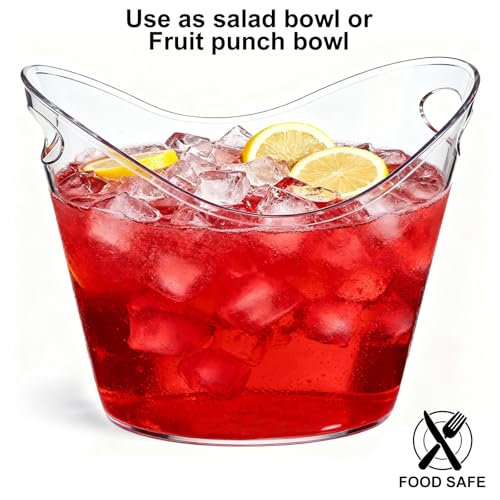 USUIT 4-Litre Ice Bucket for Parties 2 Pieces (in 1 Package), Clear, Portable Drink Bucket for Cocktail/Champagne/Beverag...