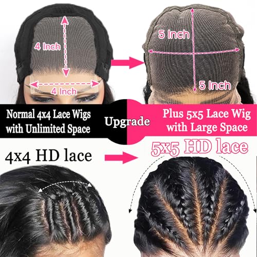 5x5 HD Lace Closure Wigs Glueless Wigs Human Hair Pre Plucked Pre Cut Human Hair Wear and Go Body Wave Lace Front Wigs Human Hair for Black Women 180 Density 20 Inch