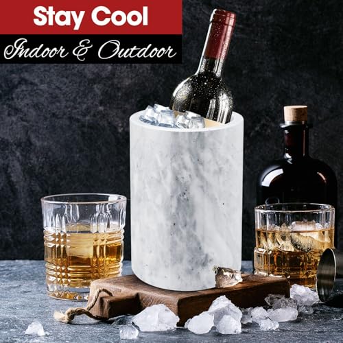 Flexzion Marble Wine Chillers for Bottles - Champagne Cooler & Multi-Purpose Marble Utensil Holder for Kitchen - Adaptable...
