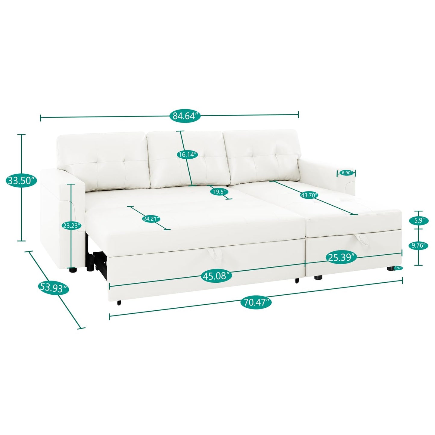 Naomi Home Transform Any Space: Sleeper Sectional Sofa with Convertible Sofa Bed & Inviting Chaise. Find Tranquil Comfort with Stress-Relieving Design & Durable Cushions - White/Air Leather