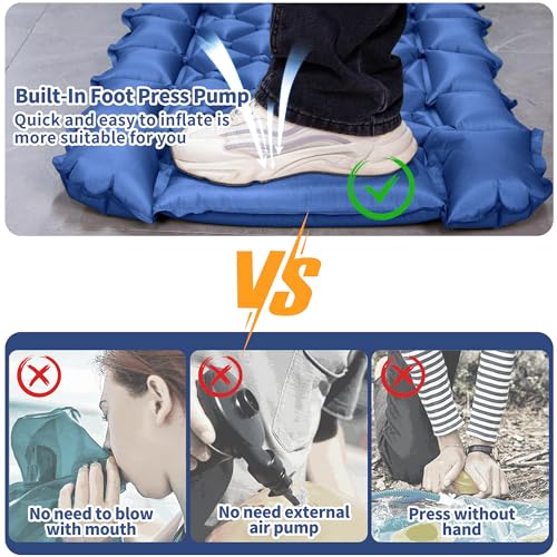 YEEKORO Single Sleeping Pad for Camping, Ultralight Inflatable Sleeping Mat with Pillow and Built-in Foot Pump, Portable C...