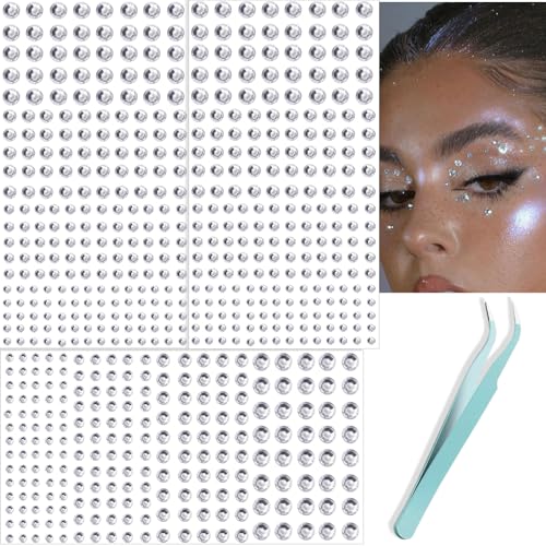 NOOEPC 660Pcs Face Gems Hair Gems, Self-Adhesive Face Jewels Eye Jewels Rhinestones 3/4/5/6 mm DIY Face Gems Stick on, Hai...