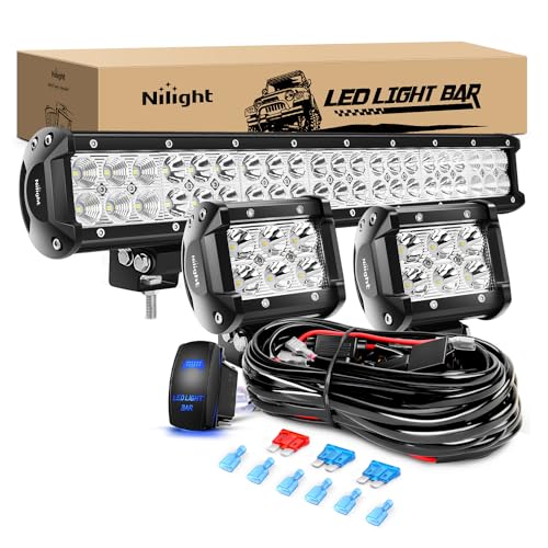 Nilight 20 Inch126W Led Light Bar Spot Flood Combo 2PCS 4 Inch 18W Led Pods Flood Boat Lights Driving Fog Lights Work Ligh...