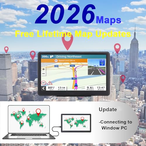GPS Navigator for Car, Latest 2026 Map 7 inch Touch Screen Car GPS 256-16GB, Voice Turn Direction Guidance, Support Speed ...
