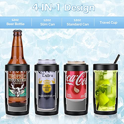 Morefeel 4-in-1 Skinny Can Cooler Double Wall Stainless Steel Insulated Can Holder, Works With 12 Oz Slim Can,Standard Can...