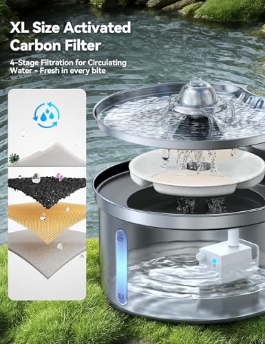 FEELNEEDY Wireless Cat Water Fountain - Safe Water-Electricity Separation, 3.5L Stainless Steel, 4000mAh Battery, XL Filte...