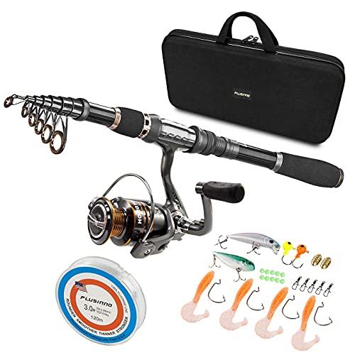 PLUSINNO Telescopic Fishing Rod and Reel Combos Full Kit, Fishing Boat Rods Holder