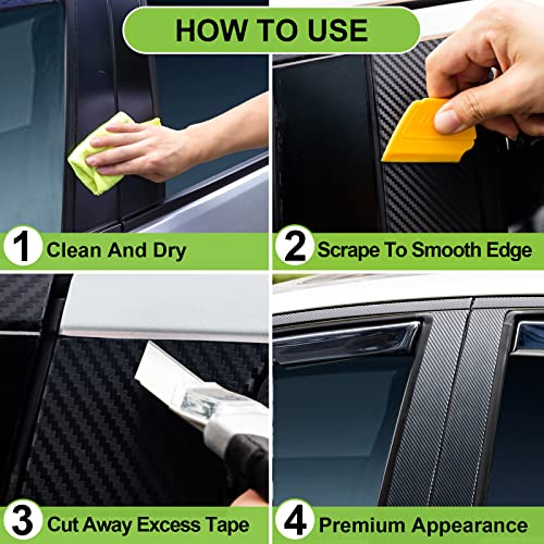 Spurtar Carbon Fiber Wrap Black Vinyl Wrap for Cars, 3 Inch x 20 ft Universal Chrome Delete Dry Carbon Fiber Tape Door Edg...