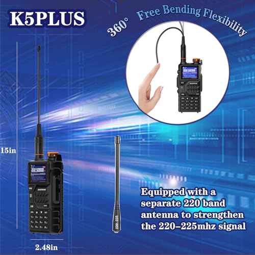 BAOFENG K5PLUS Tri Band Ham Radio Handheld,Walkie Talkies Long Range NOAA Weather Receiver High Power Two Way Radios with One Key Frequency Match,USB C Charger,999CH with Extra 2500mAh Battery 2 Pack