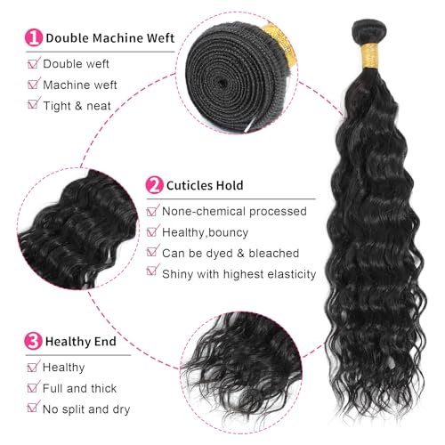 Water Wave Bundles Human Hair 20 22 24 Inch Deep Curly Human Hair Bundles 100% Unprocessed Brazilian Natural Wave Quick Weave Hair for Women Natural Black
