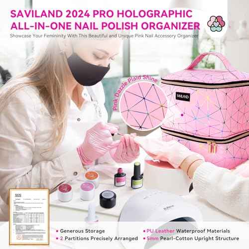 SAVILAND Nail Polish Organizer Bag: PU Leather Nail Polish Storage Organizer Holds 30 Bottles & Nail Lamp, Nail Polish Holder Travel Carrying Case Box Nail Tech Organizer Storage Bag for Nail Supplies