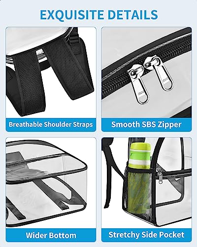 Paxiland Clear Backpack Stadium Approved 12×12×6 with Reinforced and Wider Shoulder Straps, Small Clear Bag for Schools, C...