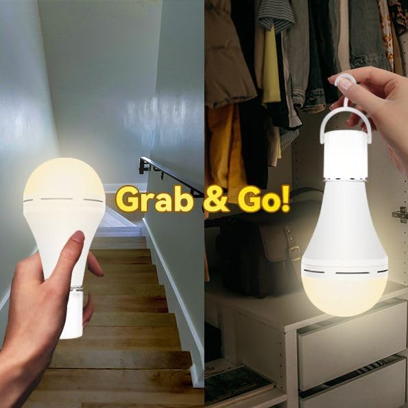 Neporal LITE PRO Battery Backup Light Bulbs, 2600mAh Rechargeable Light Bulbs, Perfect As Emergency Lights for Home Power Failure, Hurricane Prepareness Item, E26/E27