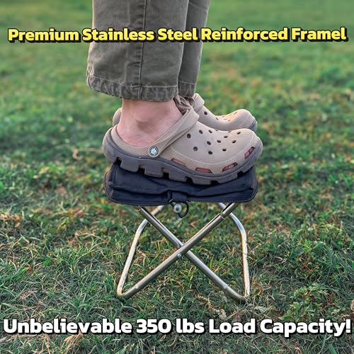 Lightweight Camping Stool 1.5lbs & Compact 12" - 350lbs Capacity! 3-Second Setup Portable Folding Stool with Shoulder Stra...