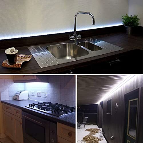 GUOTONG White LED Strip Lights, Waterproof cuttable 300 SMD 2835 LED Tape, 6000K 12V 16.4ft/5m Flexible Ribbon, Kitchen Ca...