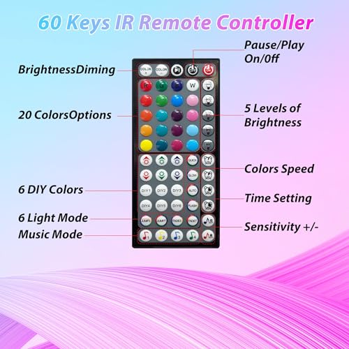 Ledagic Led Lights for Bedroom 250ft (2 Rolls of 125ft) Color Changing RGB Led Strip Lights with 60 Keys Remote and App Co...