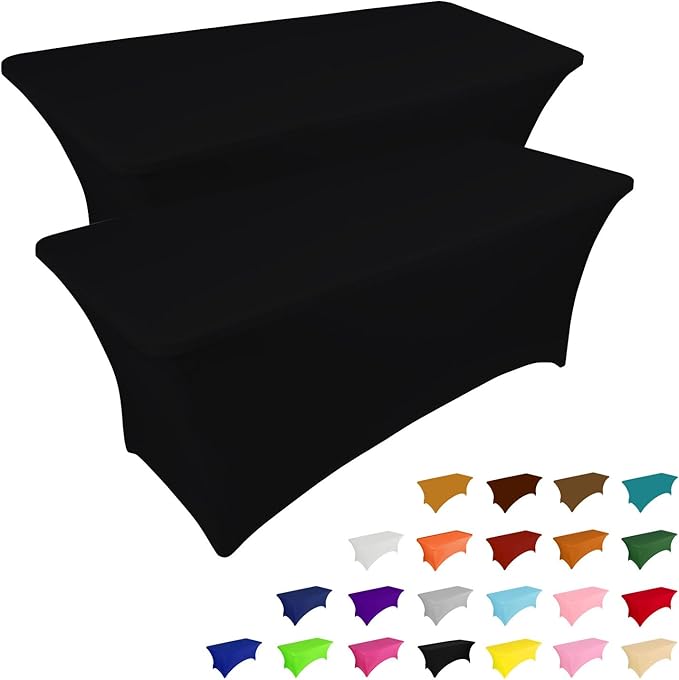 IVAPUPU 2 Pack 6FT Table Cloth for Rectangular Fitted Events Stretch Black Table Covers Washable Spandex Tablecloth Protec...