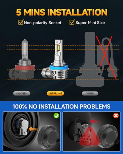 Ursprung H11 led Bulbs,900% 40,000LM Brightness H8 H9 Bulbs,6500K Cool White,Plug and Play,Halogen Replacement fog bulb,Qu...