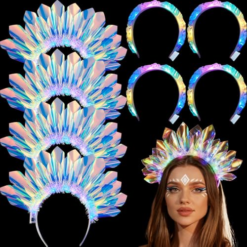 Light up Headbands Crown LED Easter Glitter Headband Hoop Glow Rave Costume Headpiece for Women Tiara Party Birthday