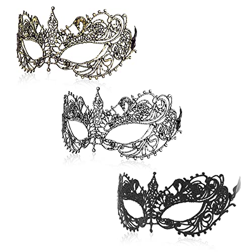 WLLHYF 3 Pcs Adult Masquerade Mask Mysterious Fun Lace Masks for Couples Women Man Lace Headpiece Disguise for Costumes