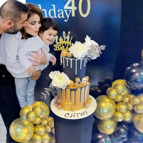 Navy Blue and Gold Balloons, 65pcs 12inch Blue and Gold balloons for Anniversary Wedding New Year Birthday Party Graduatio...
